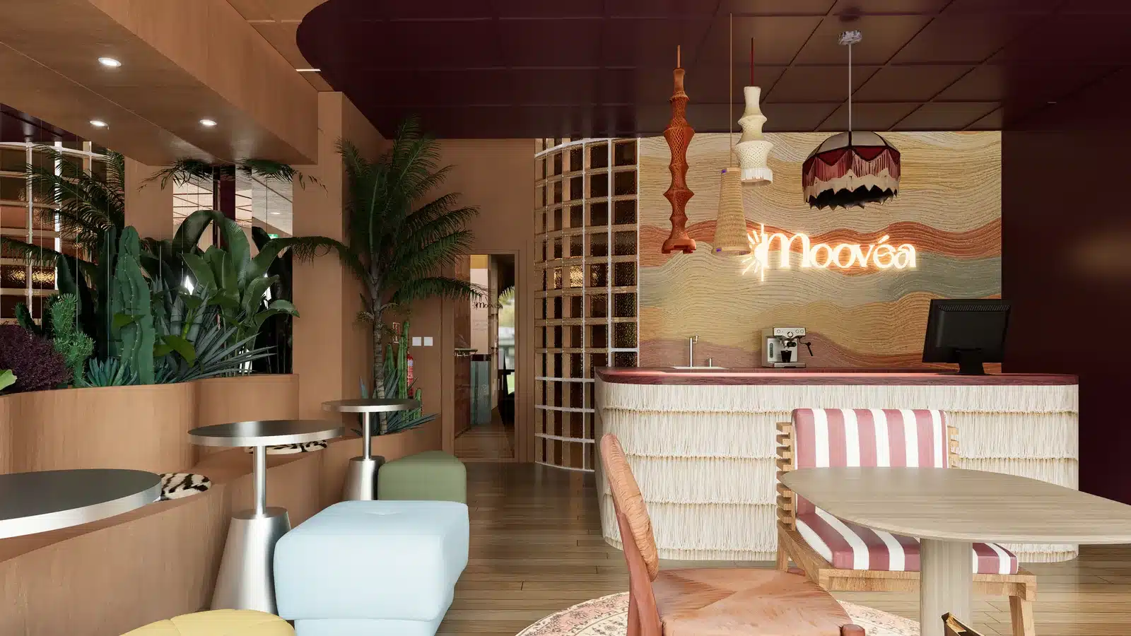 Le Matcha Bar du studio moovéa, comptoir en fibres naturelles
